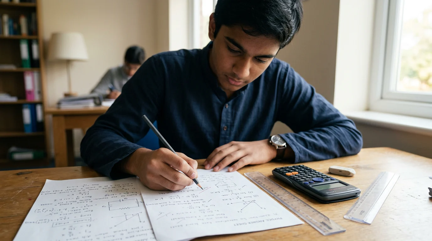 Student reviewing a physics mock paper