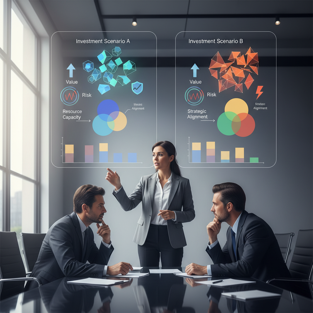 Portfolio manager comparing investment scenarios