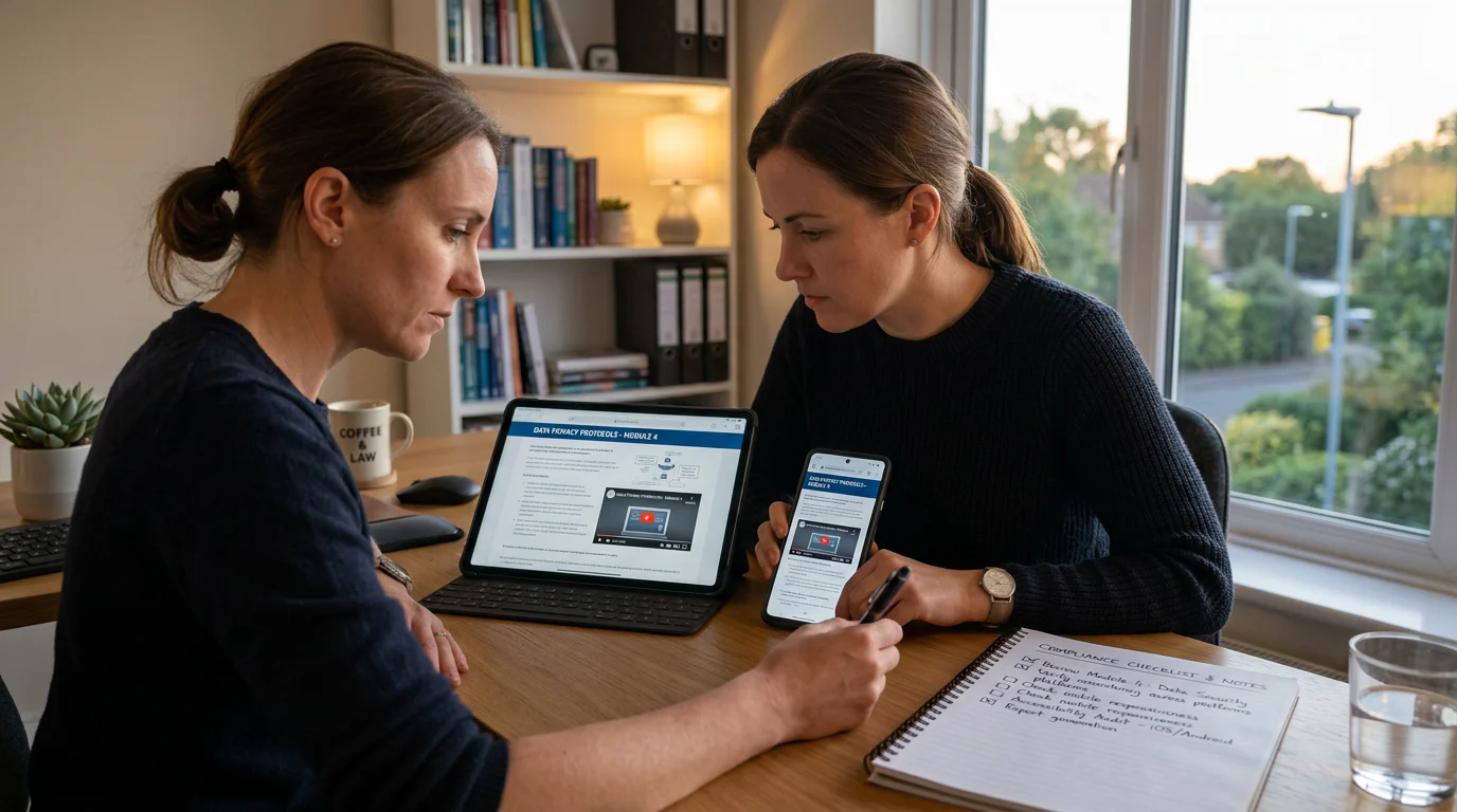 Investigator testing an online course on tablet and phone