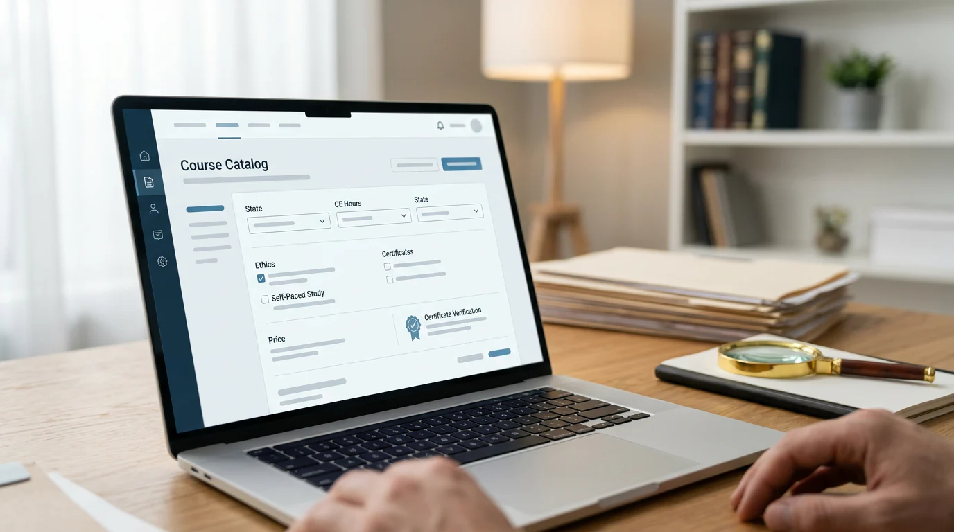 Online course finder with clear compliance filters