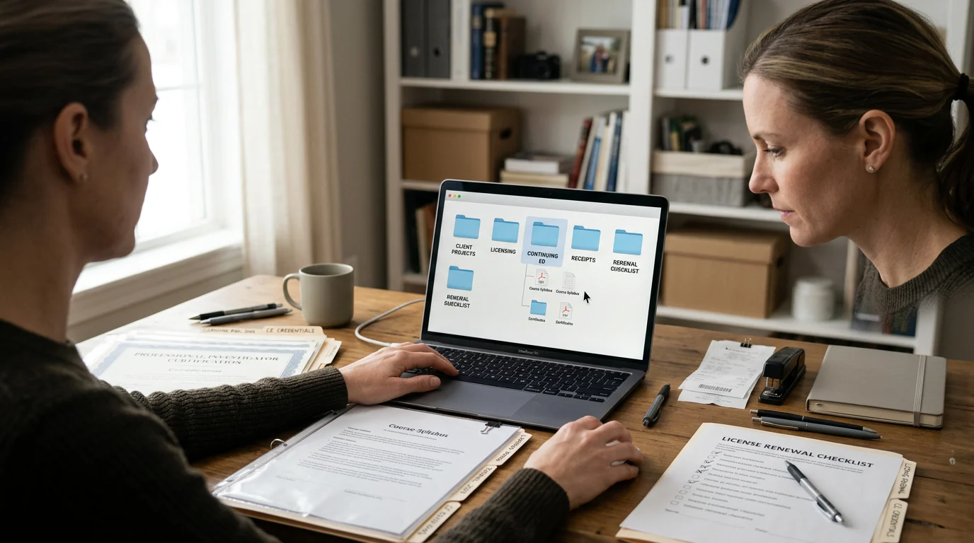 Investigator organizing renewal documentation