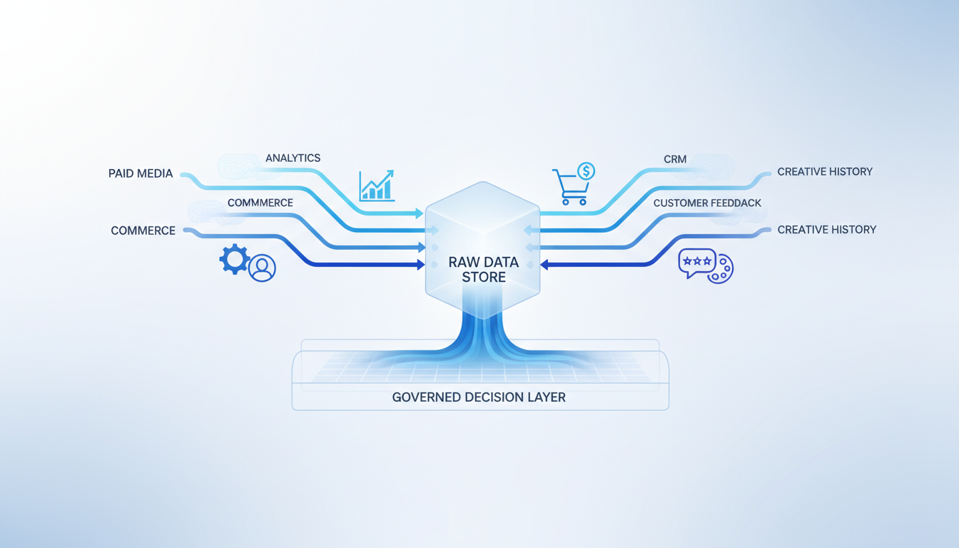 Data sources flowing into a decision layer