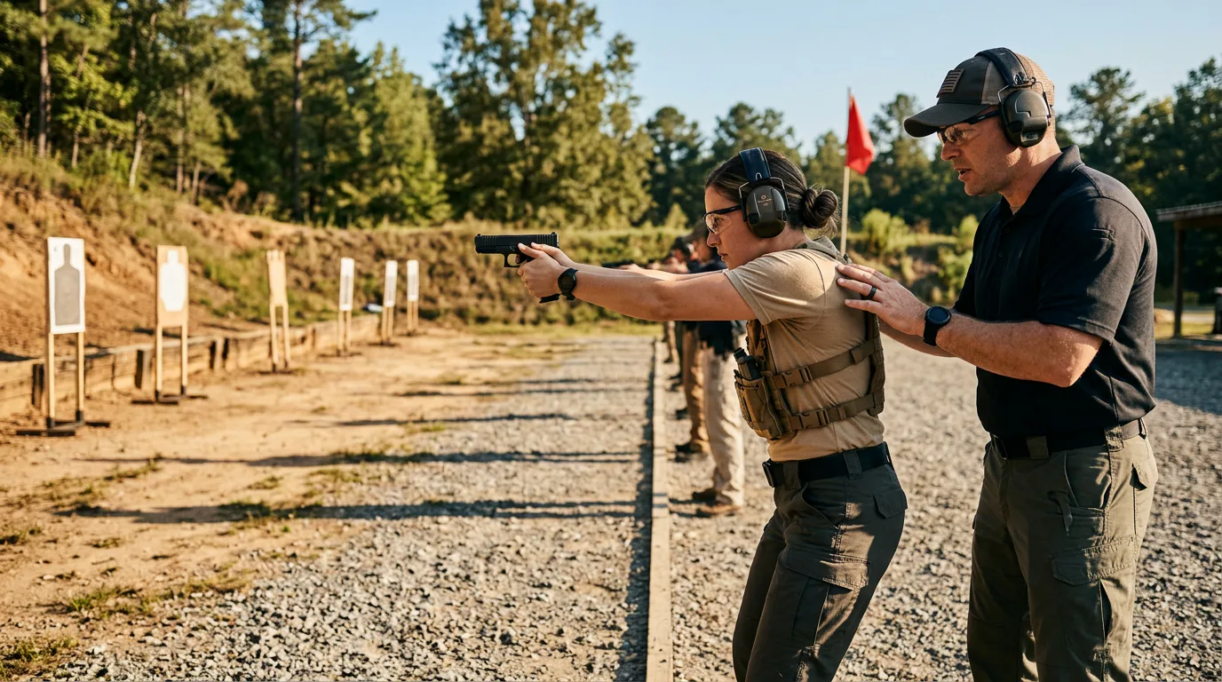 Armed security guard completing supervised range qualification