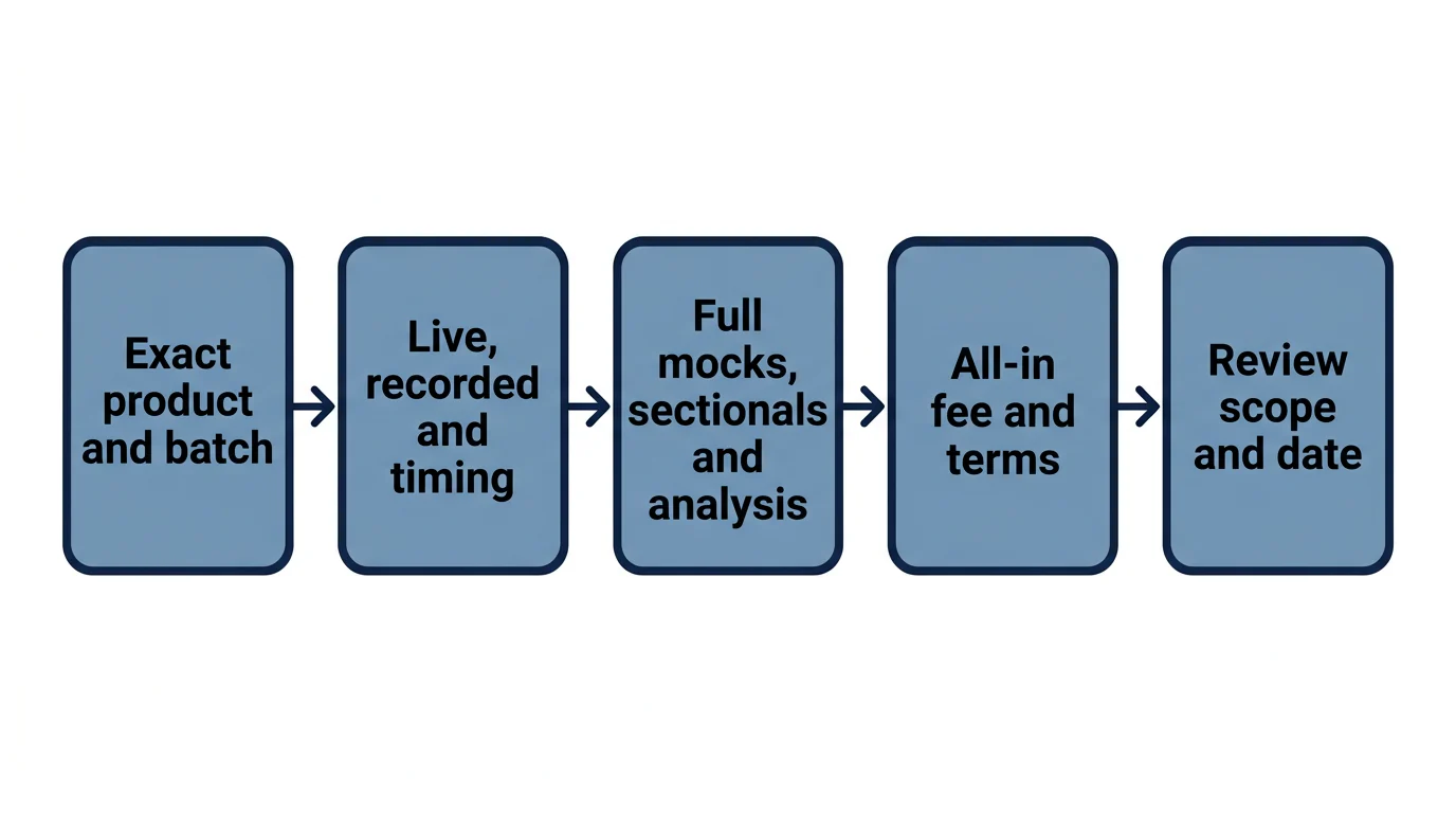 Five connected checks for comparing an online CAT course before payment.