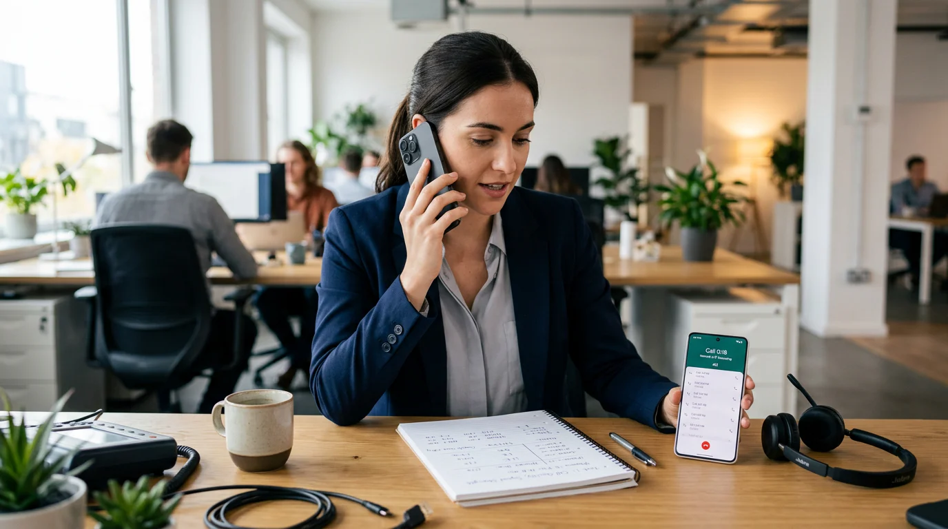 Sales rep testing business calls on Android and iPhone