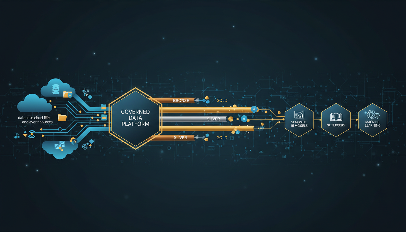 Centralized analytics flow from source systems to governed consumption