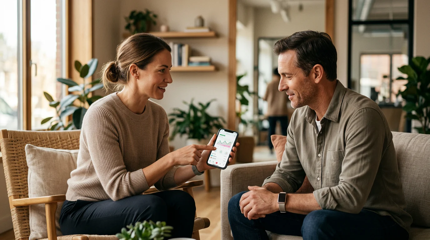 Client and coach discussing wearable fitness trend