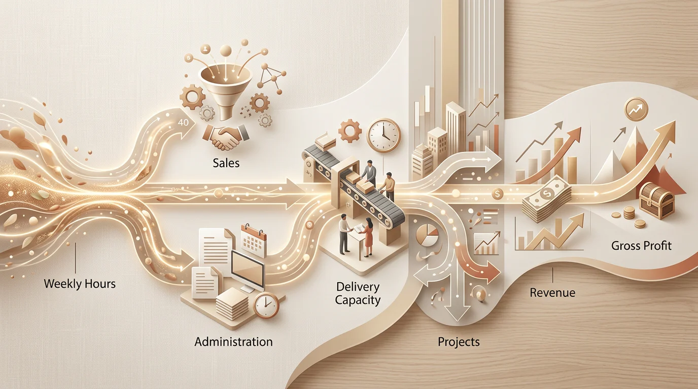 Capacity funnel from founder hours to profit