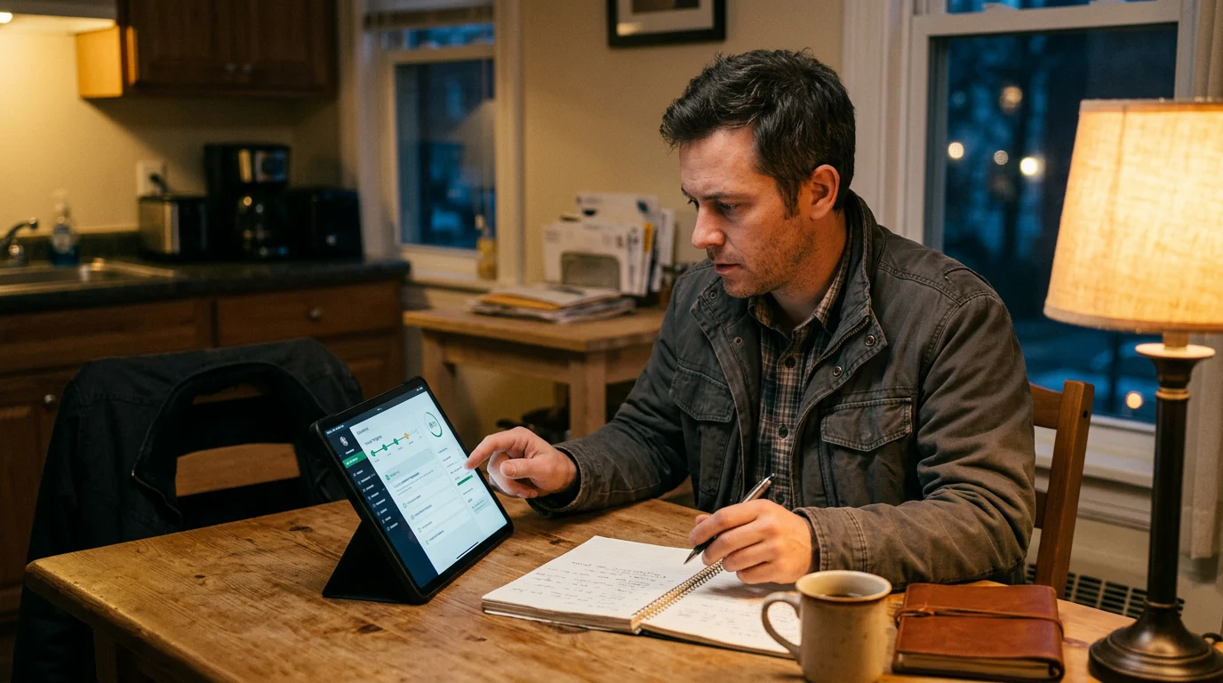 Investigator completing self-paced course on tablet