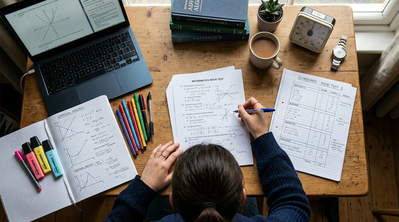 Student reviewing a mathematics mock scorecard