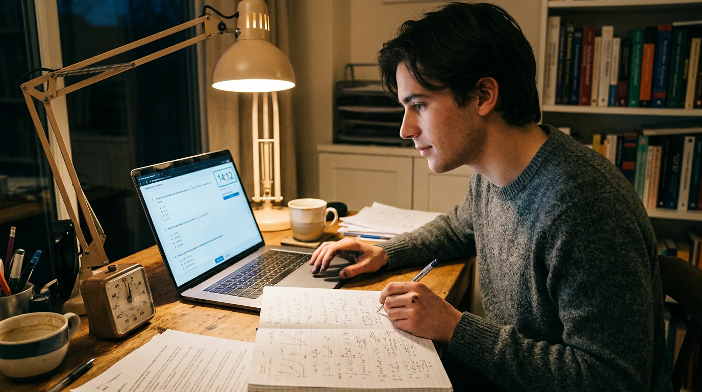 Mathematics candidate practising timed question selection