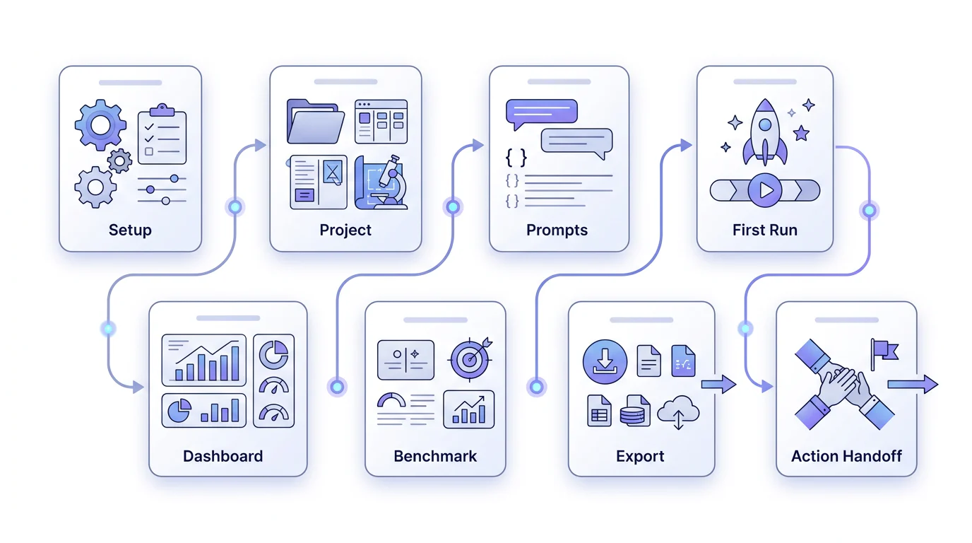 Eight-step AI visibility tool test workflow