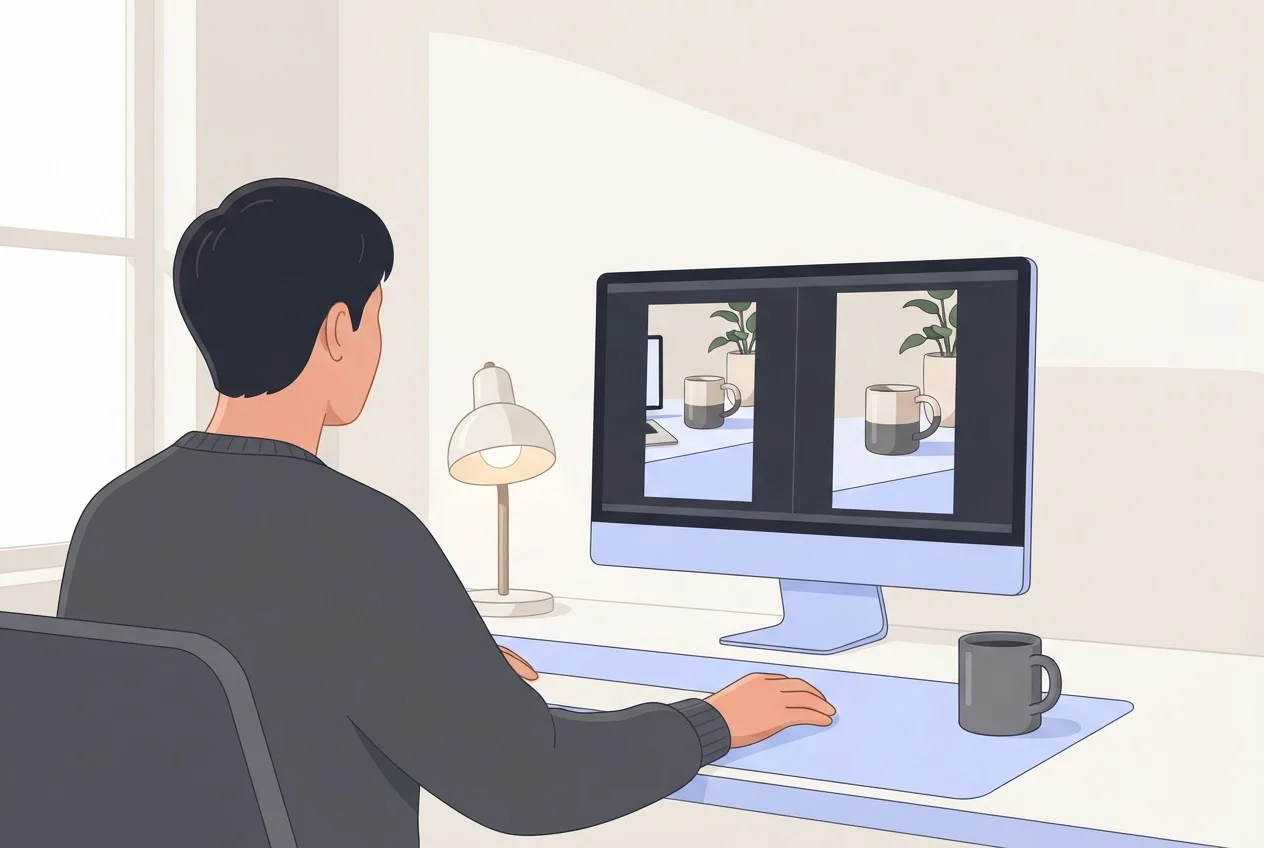 A video editor compares a cropped wide clip with a natively vertical version of the same product shot.