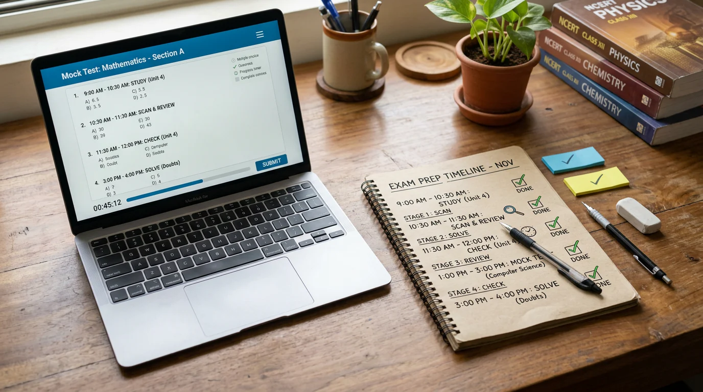 JEE mock test attempt timeline on a desk planner