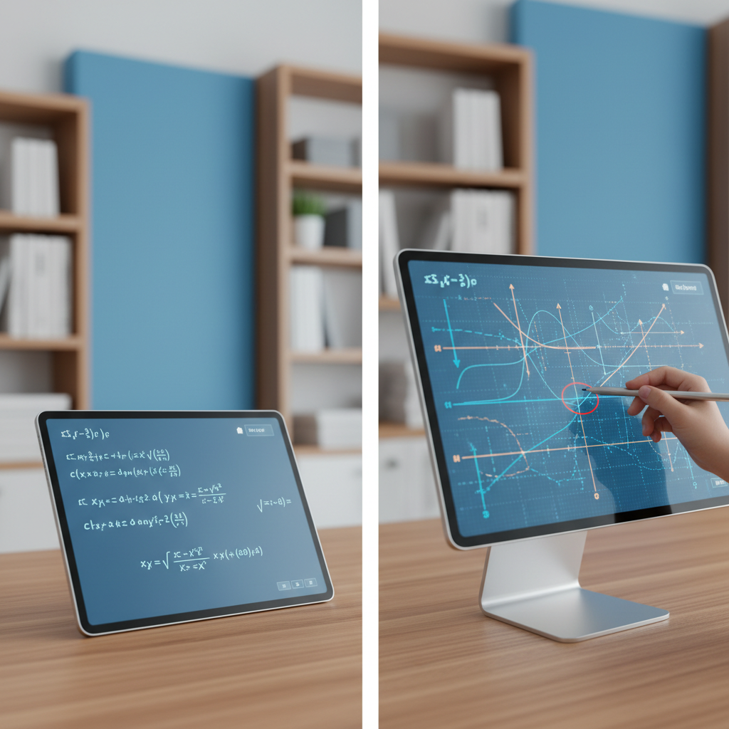 A digital tablet displaying an interactive math whiteboard with handwritten proofs and annotations.