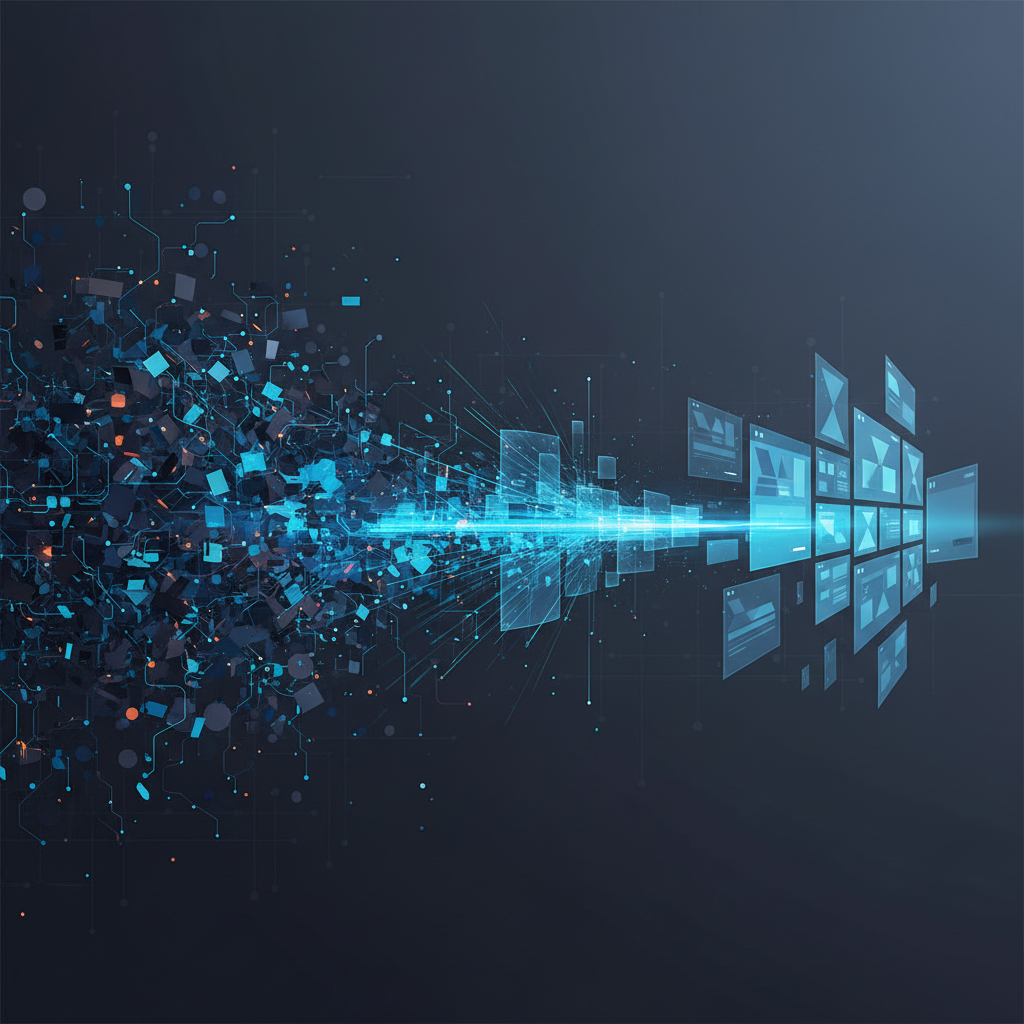 An abstract visualization of a bridge connecting raw data insights to polished, optimized web pages.