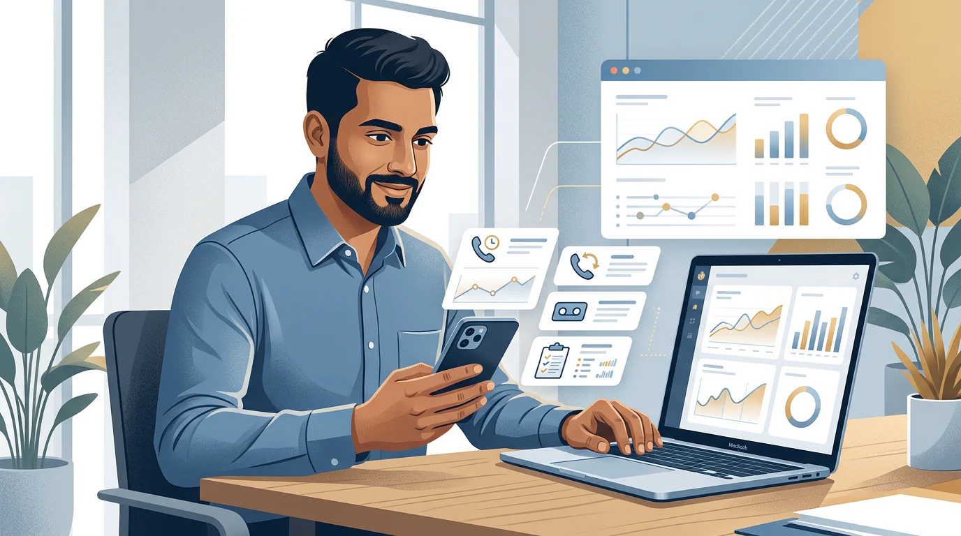 Sales manager reviewing a mobile call performance dashboard