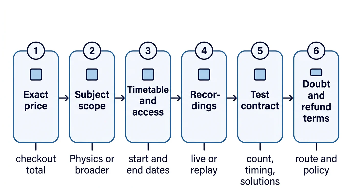 A six-step checklist for comparing MHT-CET revision-course checkout terms.