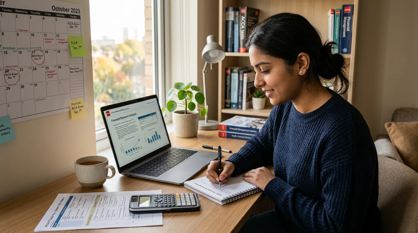 ACCA student planning a December paper with calendar and study materials