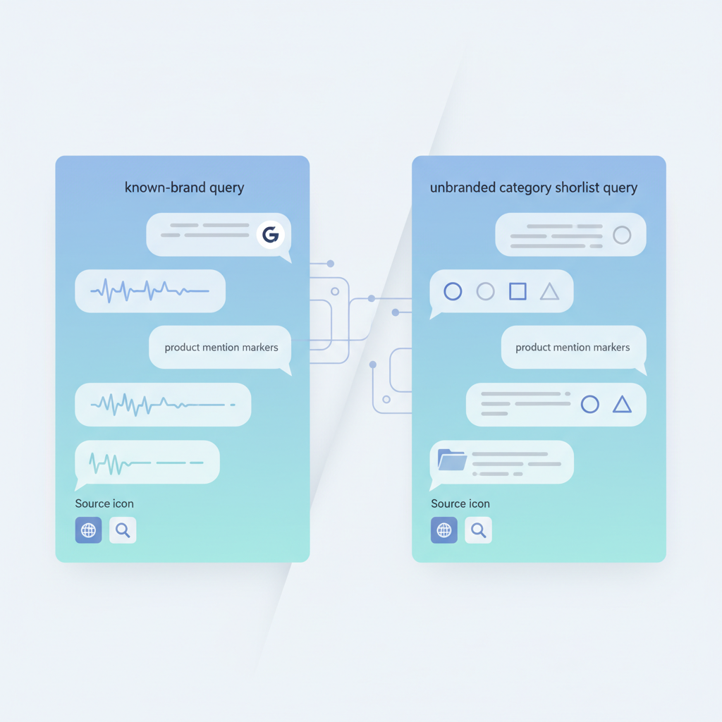 Branded checks versus category recommendation prompts