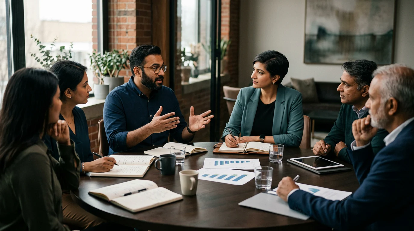 Facilitated peer accountability discussion for established founders