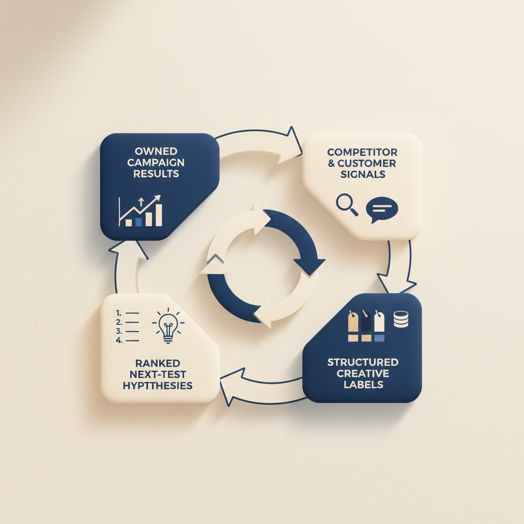 Evidence loop from creative signals to next test