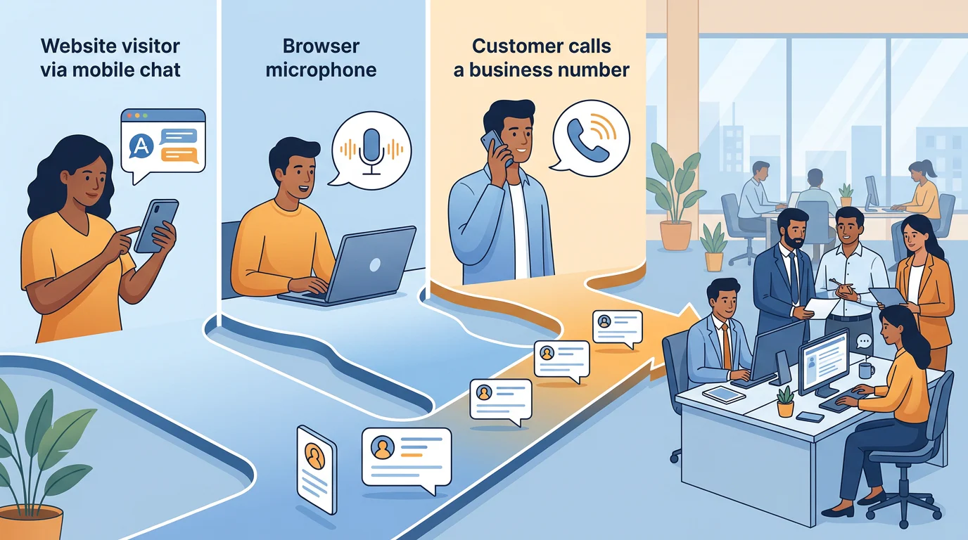 Website chat and business call workflow for a small team