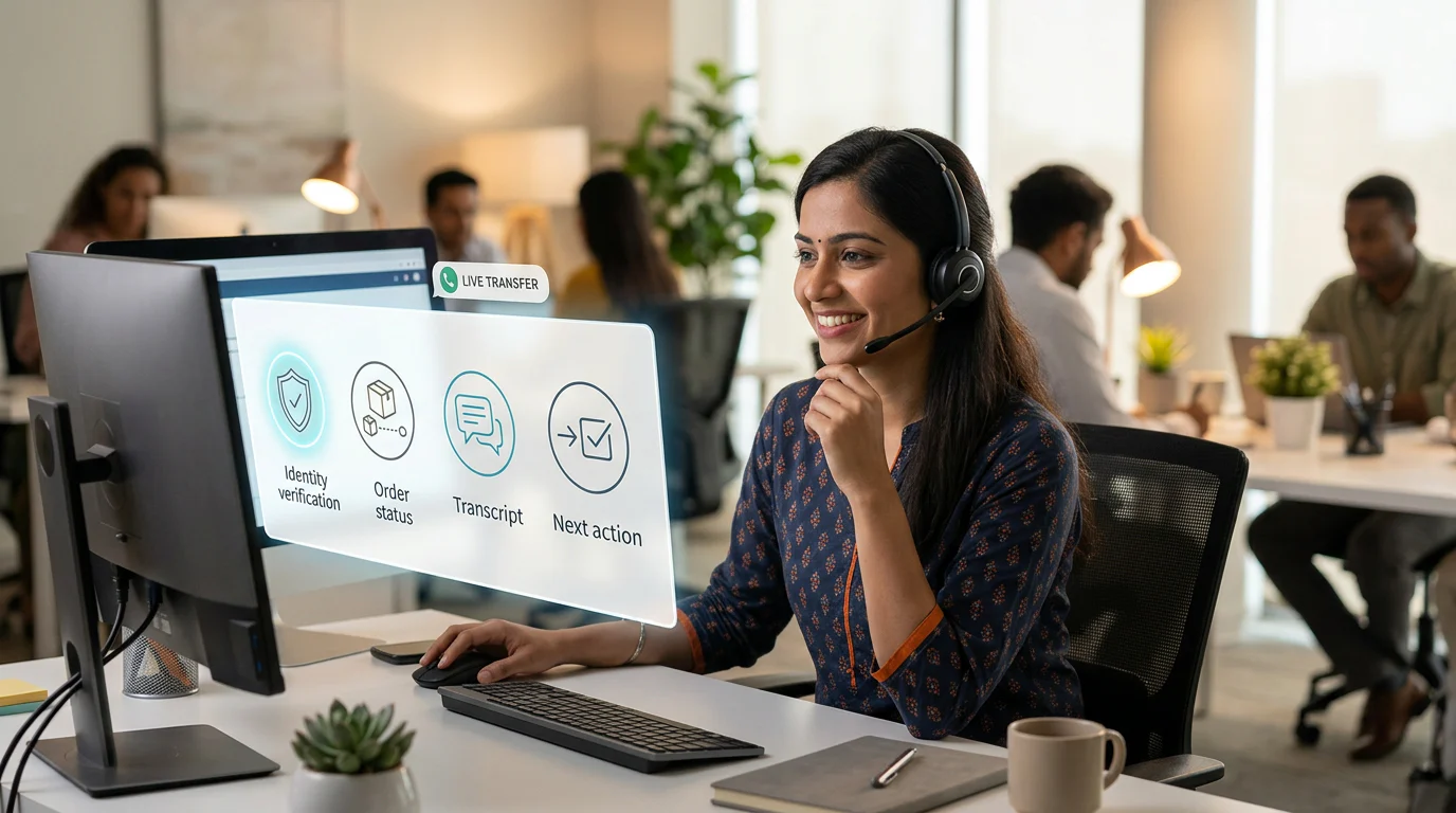 Support agent receiving a context-rich AI call transfer