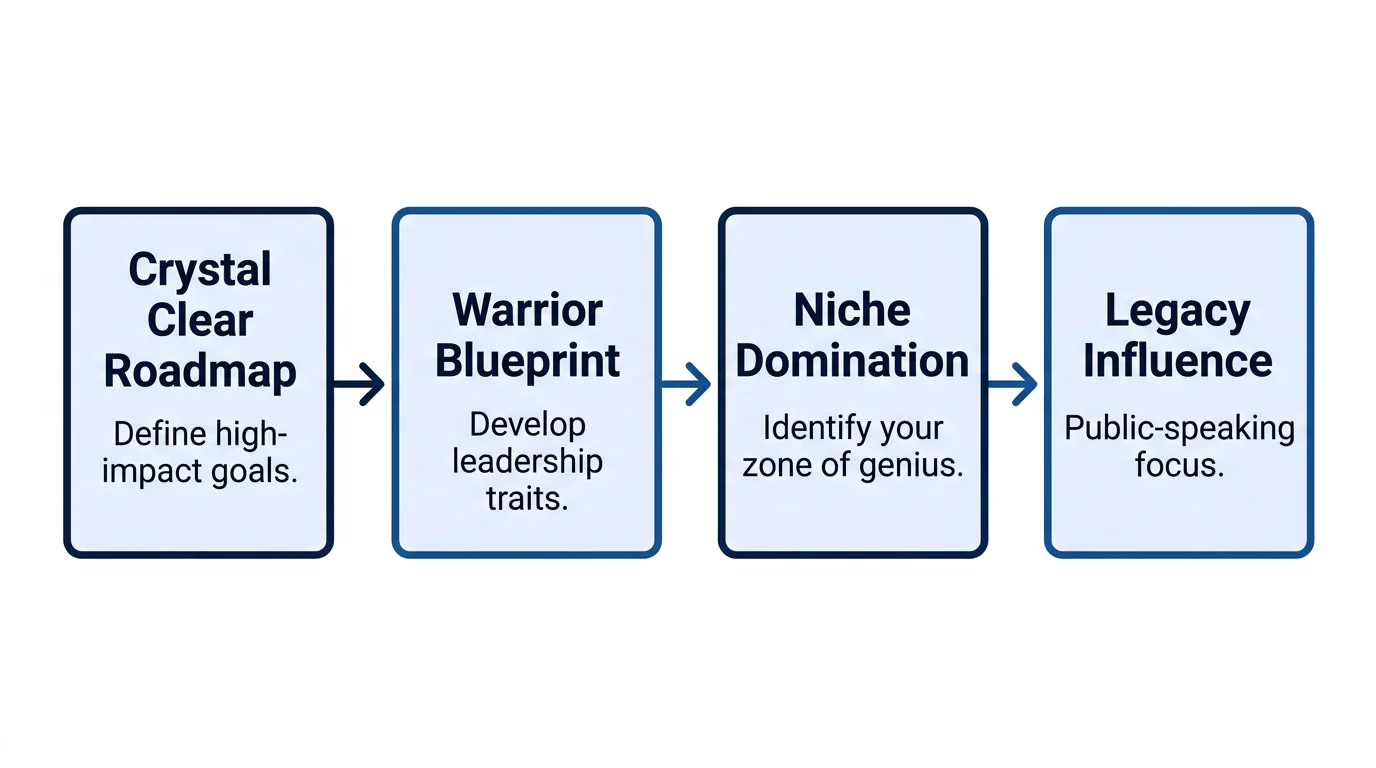 A left-to-right four-stage XSA route from goal direction to public-speaking focus.