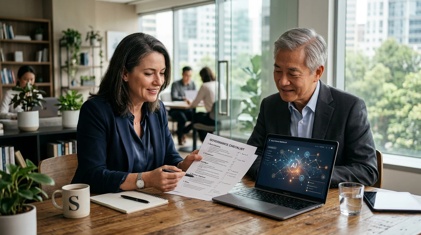 Founder using a human oversight checklist for AI coaching