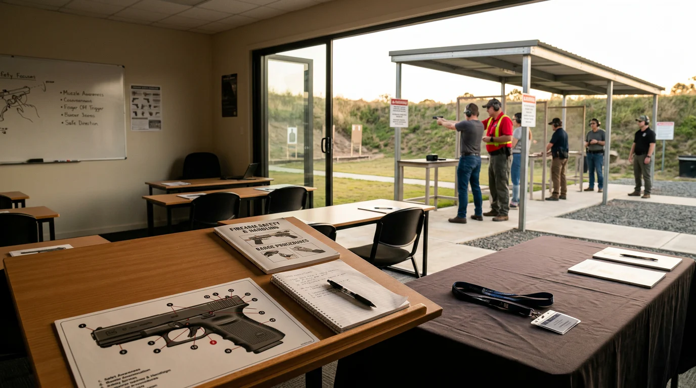 Armed security training progression from classroom to supervised range