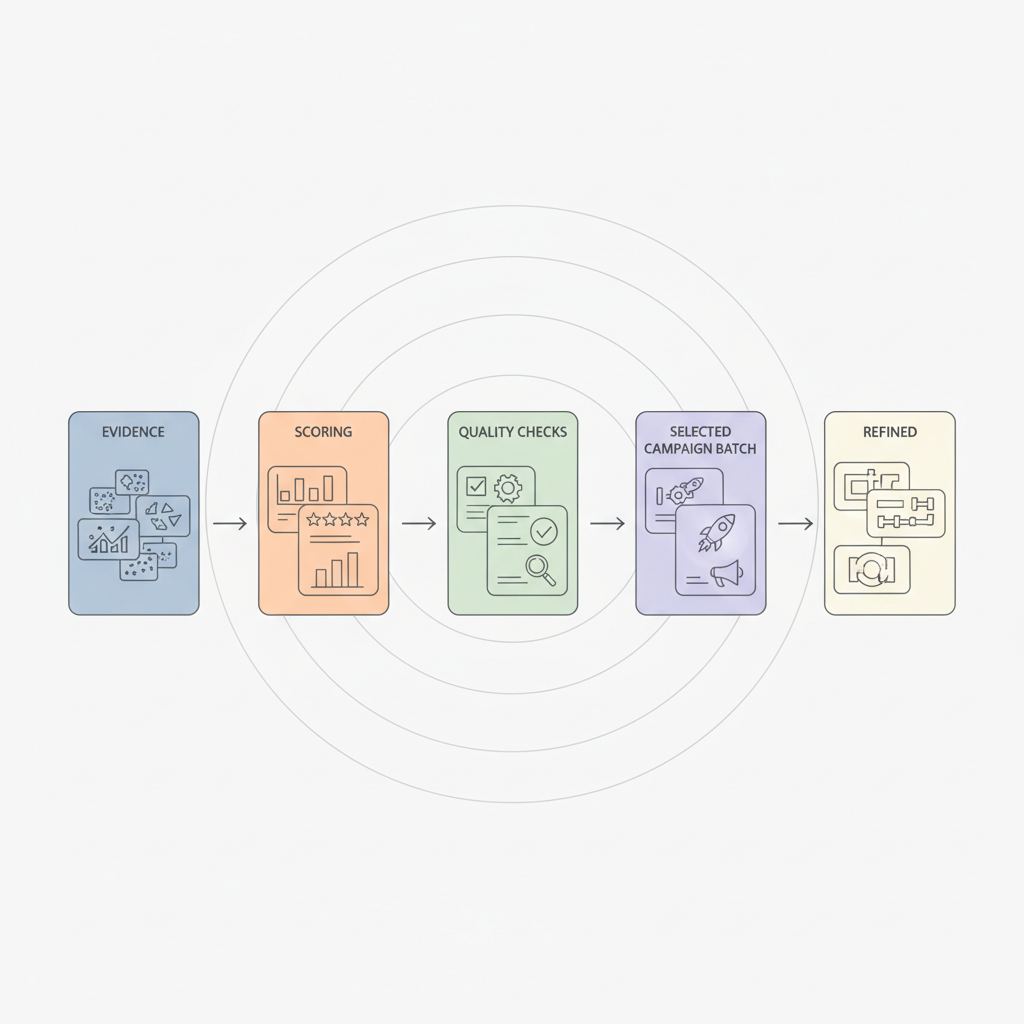 Creative concepts organized into a launch decision system