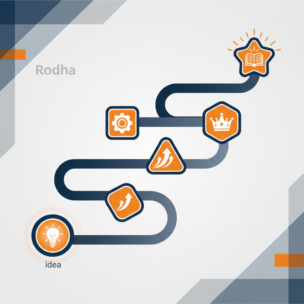 A storyboard concept with connected nodes showing a structured personal narrative path.