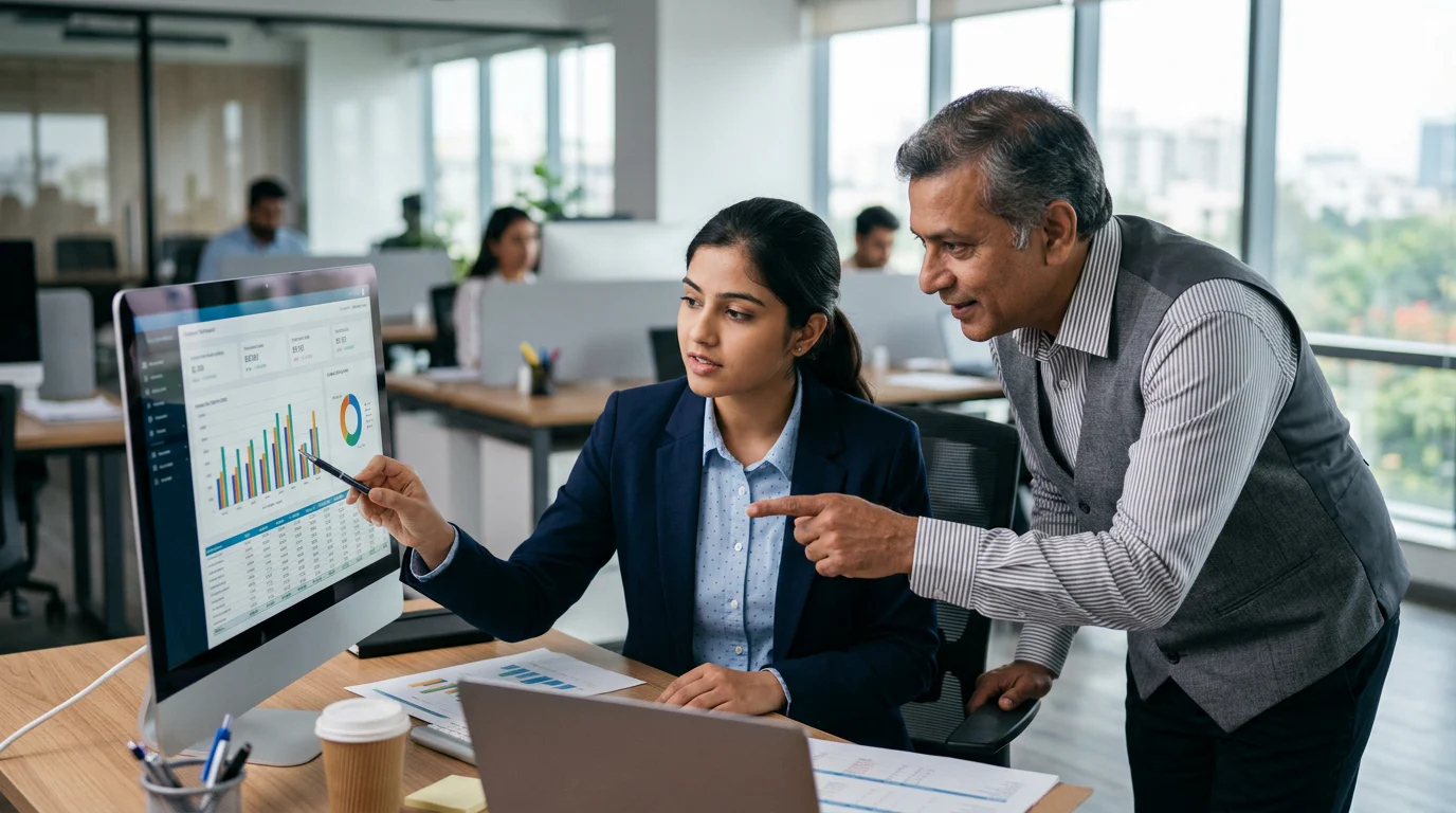Finance trainee applying accounting skills at work
