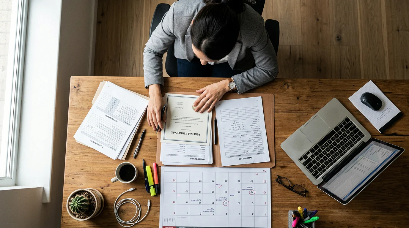 Investigator reviewing renewal and evidence records