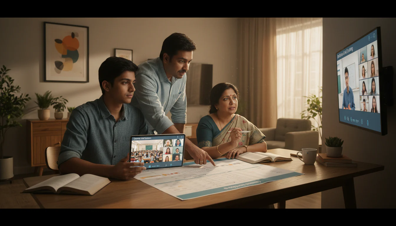 Family choosing between JEE coaching formats