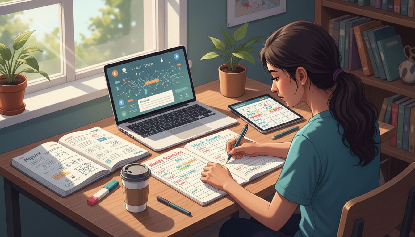 Student planning school and online Physics schedule