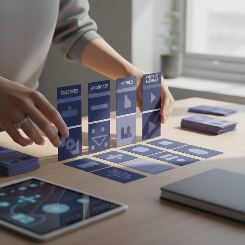 Researcher separating observed buyer language from simulated questions