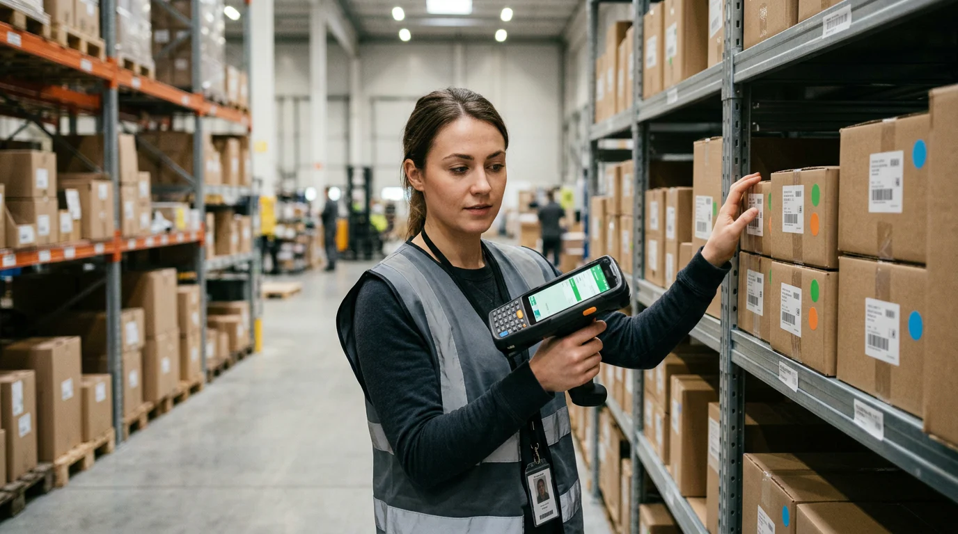 Mobile warehouse picker validating stock rotation