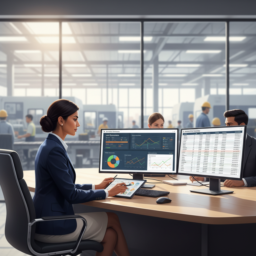 Manufacturing finance professional analysing performance
