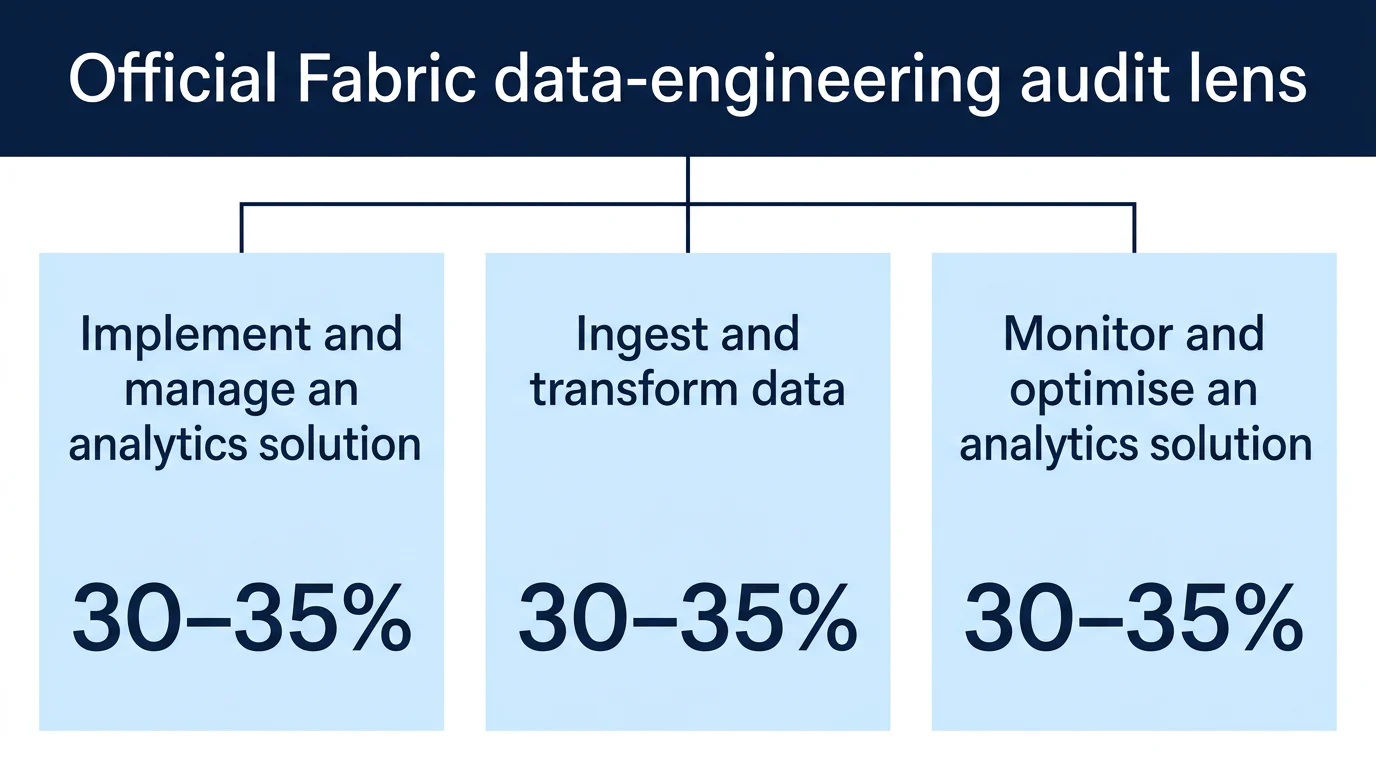 Three equal official data-engineering responsibility areas, each weighted at 30 to 35 percent.