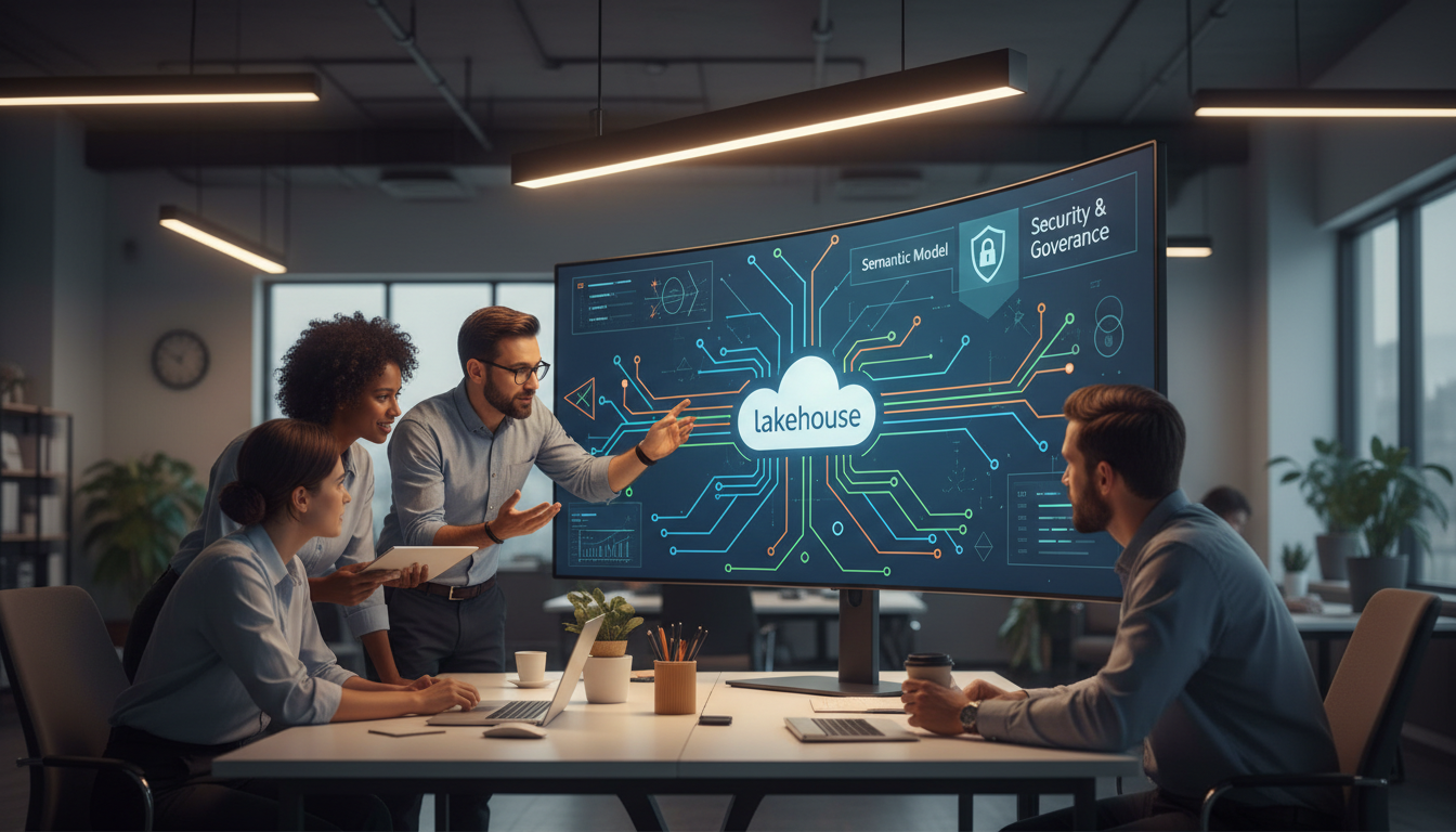 Analytics team reviewing a Fabric capstone architecture