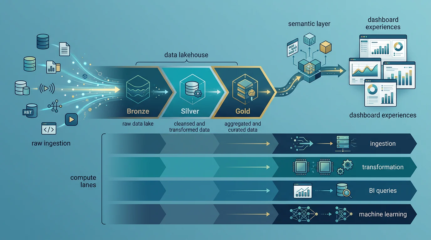 Layered Azure data architecture for governed BI serving