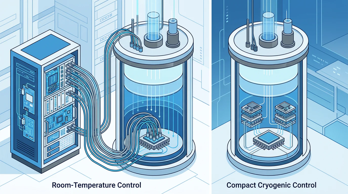 Diagram of room-temperature and integrated cryogenic quantum control