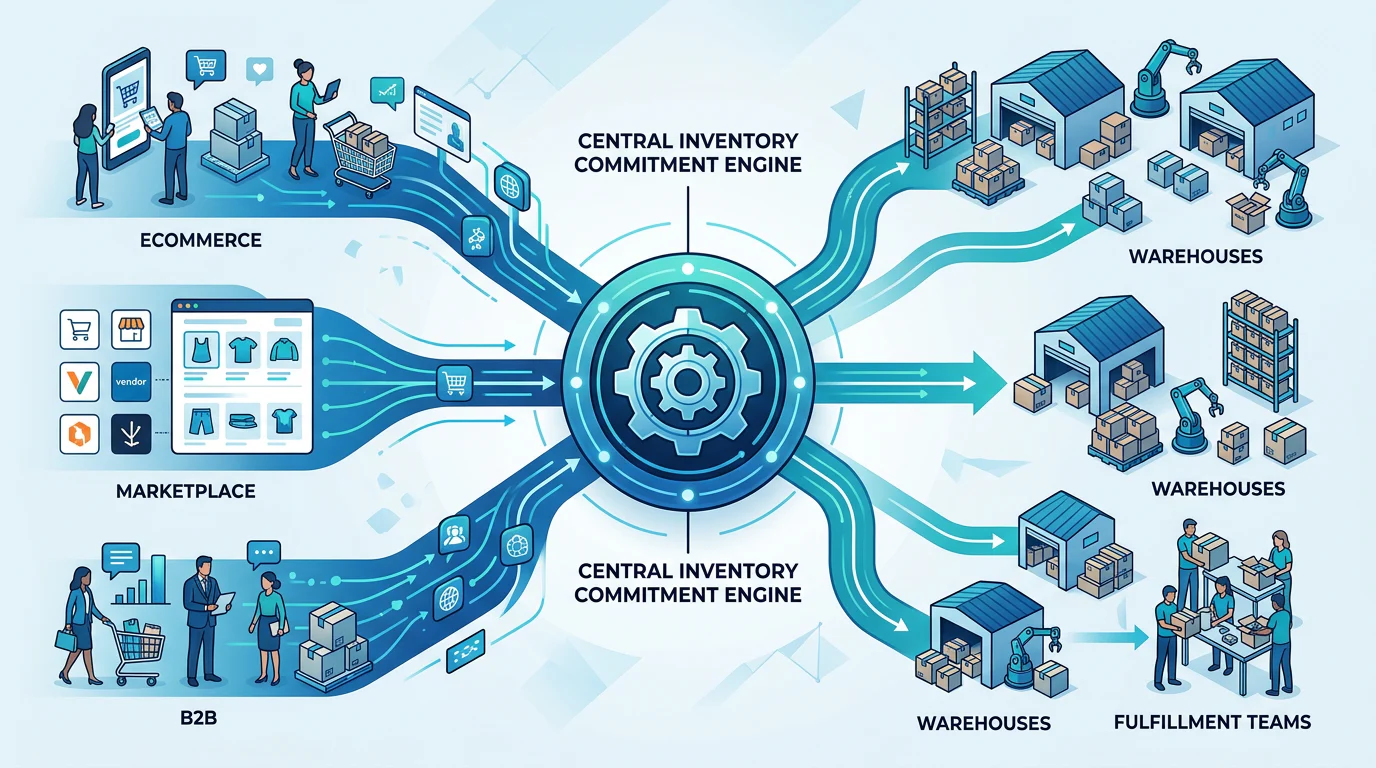 Inventory commitment data flow across sales channels