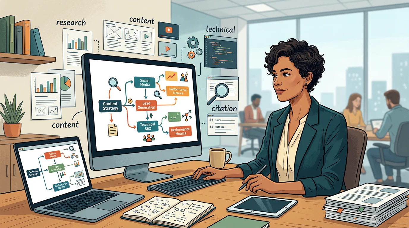 Marketing leader following an AI SEO decision tree