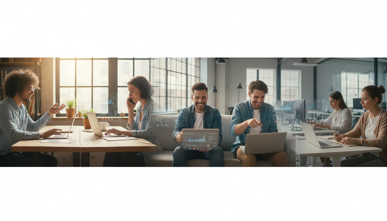 Small business team conducting a phone-system reliability test