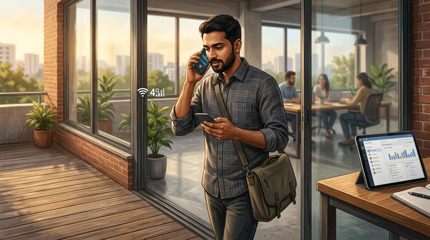Sales representative testing mobile business call workflow