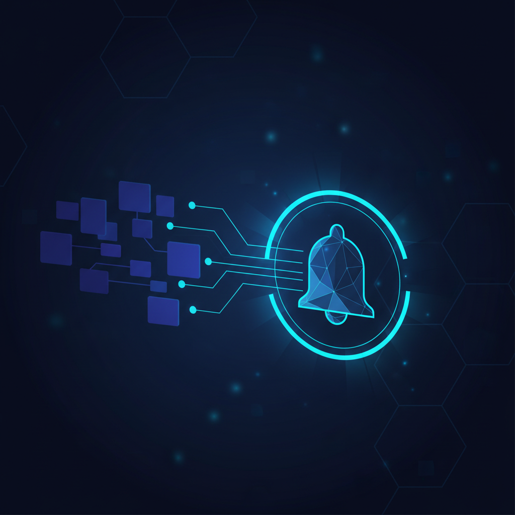 An abstract visualization of data flowing from a spreadsheet into a sleek, glowing notification bell icon.