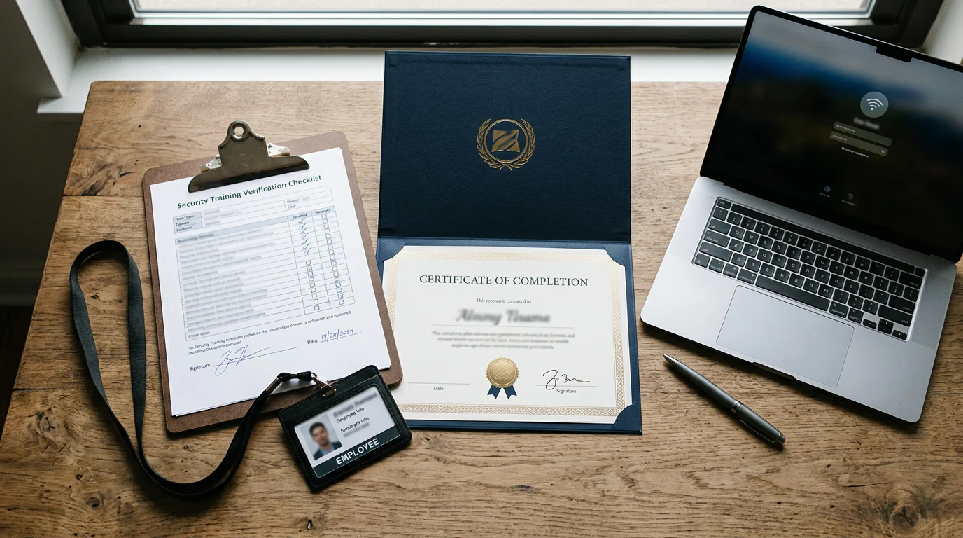Security training verification checklist on a desk